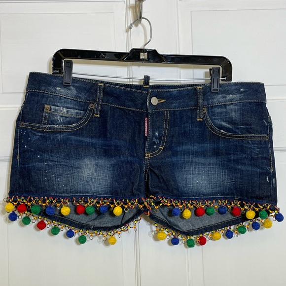 SOLD NWOT DSquared2 Pom Pom Jean Shorts - Picture 1 of 7